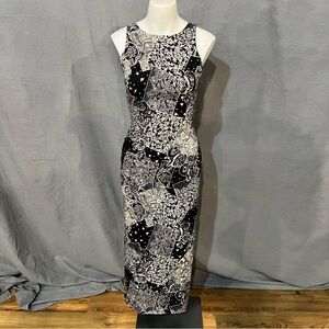 Chic Black and White Patterned Midi Dress